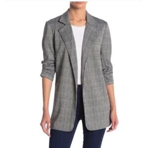 Rachel Zoe Plaid Glen Check Longline Blazer Ruched Sleeve Size Small EUC
